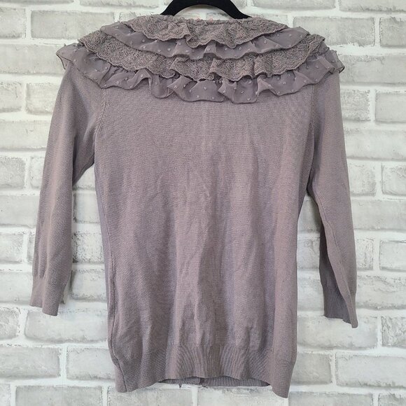 Twelve by Twelve Cardigan Sweater Gray Ruffled Lace Small Whimseygoth Romantic - Picture 2 of 8